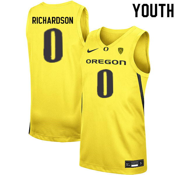 Youth #0 Will Richardson Oregon Ducks College Basketball Jerseys Sale-Yellow - Click Image to Close